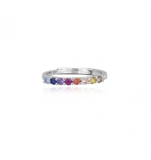 Anillo de plata 925 rodiada de 2,30 mm de grosor con circonitas multicolores 2,
20 mm, talla regulable del 11 al 19