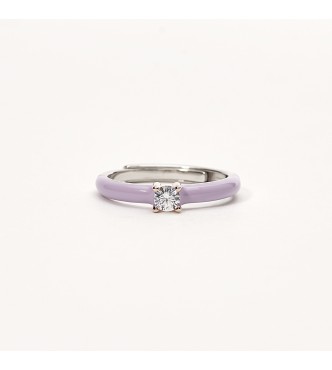 Anillo de plata 925 rodiada, esmalte violeta con bisel rosa y circonita blanca 3,
50 mm regulable de la talla 9 a la 17