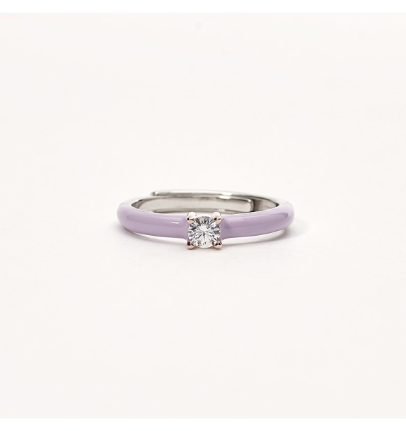 Anillo de plata 925 rodiada, esmalte violeta con bisel rosa y circonita blanca 3,
50 mm regulable de la talla 9 a la 17