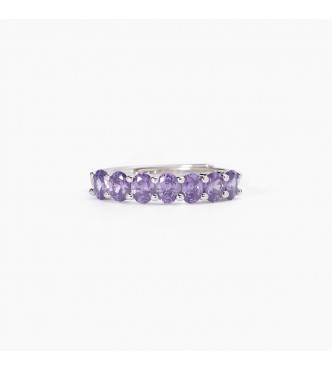 Anillo de plata 925 rodiada con circonitas violetas talla ovalada 4x3 mm,
 tamaño regulable de 11 a 19 mm