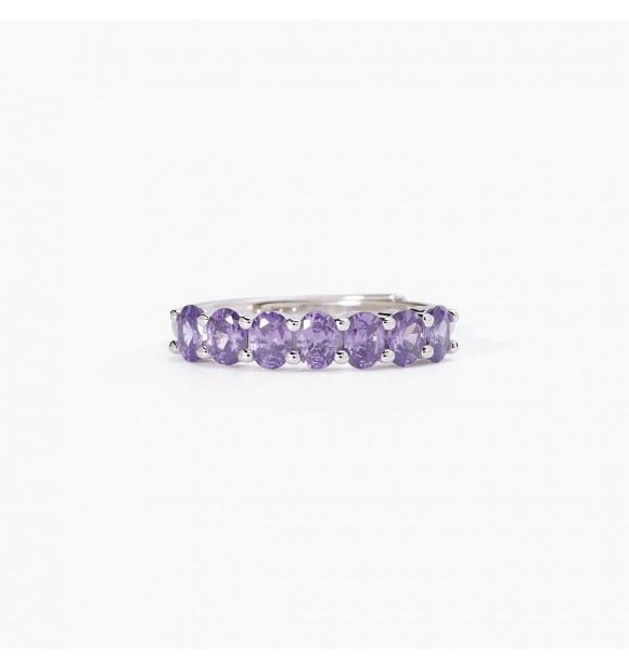 Anillo de plata 925 rodiada con circonitas violetas talla ovalada 4x3 mm,
 tamaño regulable de 11 a 19 mm