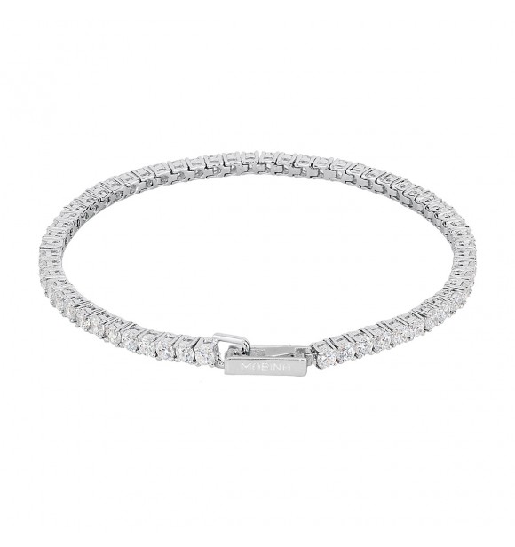 Pulsera Tennis de plata 925 rodiada con circonitas blancas 3 mm,
 longitud 17 cm