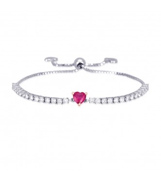 Pulsera de plata 925 con circonitas y rubí sintético, tamaño ajustable de 16 a 22 cm