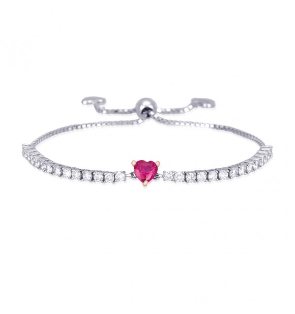 Pulsera de plata 925 con circonitas y rubí sintético, tamaño ajustable de 16 a 22 cm