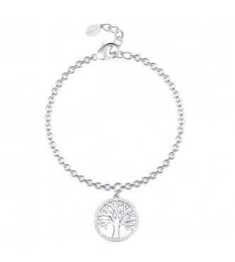 Pulsera de plata 925 con colgante árbol de la vida y circonitas,
 largo ajustable de 16 a 19 cm