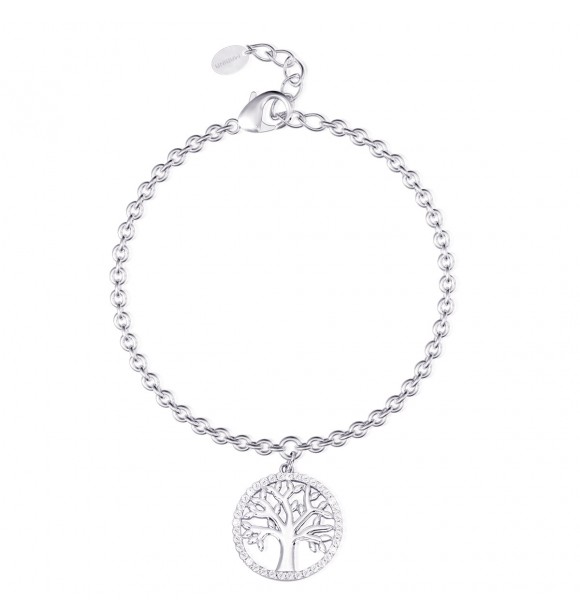 Pulsera de plata 925 con colgante árbol de la vida y circonitas,
 largo ajustable de 16 a 19 cm