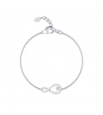 Pulsera de plata 925 con colgante infinito y circonitas,
 largo ajustable de 16 a 19 cm