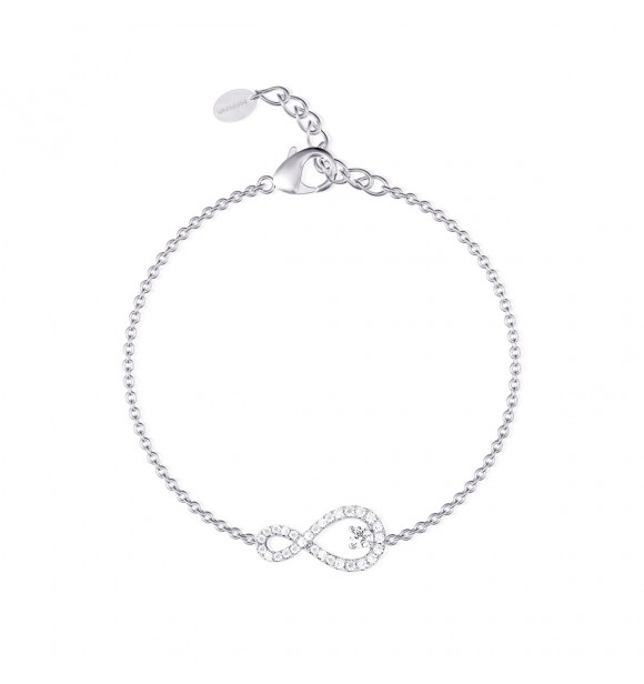 Pulsera de plata 925 con colgante infinito y circonitas,
 largo ajustable de 16 a 19 cm