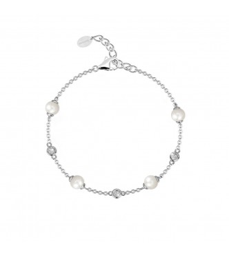 Pulsera de plata 925 con perla cultivada 5-5,5 mm y circonitas 3 mm,
 longitud ajustable de 16 a 19 cm