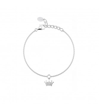 Pulsera de plata 925 con circonitas y colgante de corona,
 largo ajustable de 16 a 19 cm