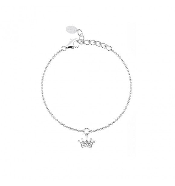 Pulsera de plata 925 con circonitas y colgante de corona,
 largo ajustable de 16 a 19 cm