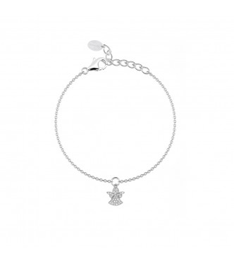 Pulsera de plata 925 con circonitas y colgante de ángel,
 largo ajustable de 16 a 19 cm