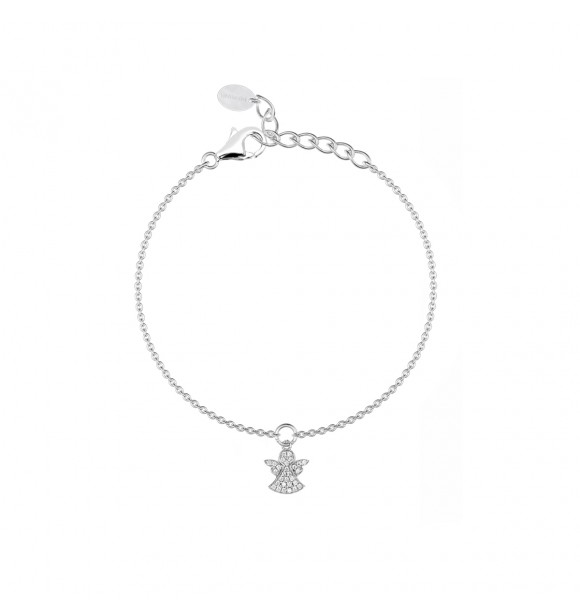 Pulsera de plata 925 con circonitas y colgante de ángel,
 largo ajustable de 16 a 19 cm