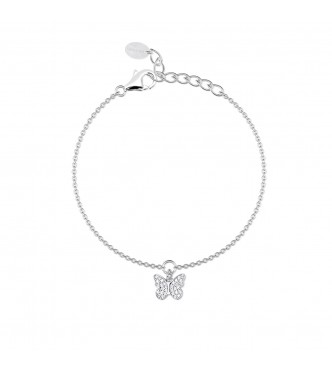 Pulsera de plata 925 con colgante de mariposa y circonitas,
 largo ajustable de 16 a 19 cm