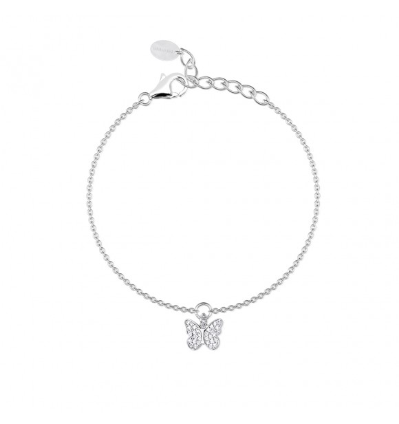 Pulsera de plata 925 con colgante de mariposa y circonitas,
 largo ajustable de 16 a 19 cm