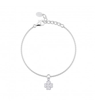 Pulsera de plata 925 con colgante de trébol de cuatro hojas y circonitas,
 largo ajustable de 16 a 19 cm