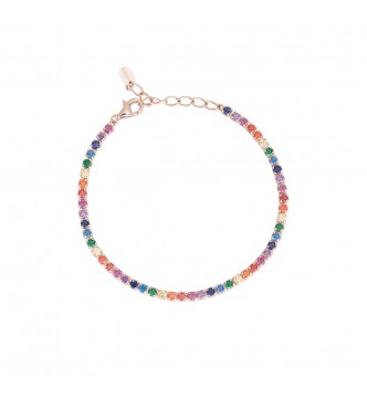 Pulsera de plata rosada 925 con circonitas multicolores 2,
5 mm, longitud ajustable de 15,50 a 18,50 cm