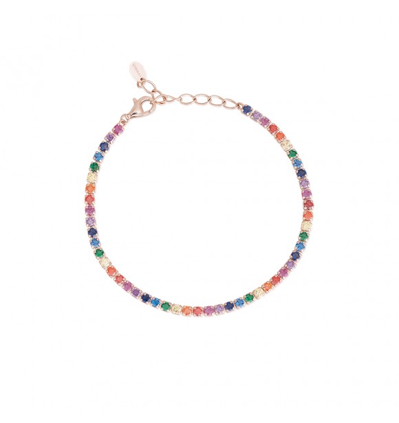 Pulsera de plata rosada 925 con circonitas multicolores 2,
5 mm, longitud ajustable de 15,50 a 18,50 cm