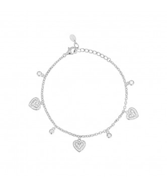 Pulsera de plata 925 con colgantes de corazón y circonitas,
 largo ajustable de 16 a 19 cm