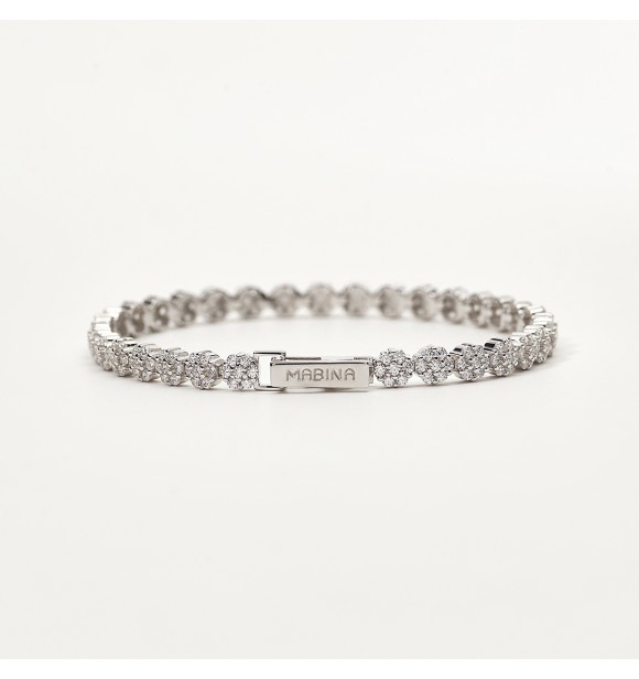 Pulsera de plata 925 rodiada con circonitas 1,
50 mm, talla S, longitud 16 cm (30 flores)