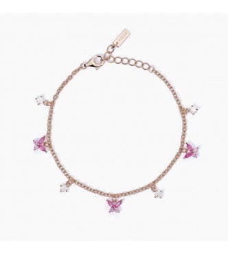 Pulsera de plata rosa 925 con cadena forzatina de 2 mm,
 circonitas blancas de 3 mm y rosas de 2 mm y talla marquesa de 4x2 mm, largo regulable de 16 a 19 cm