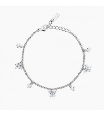 Pulsera de plata 925 rodiada con cadena forzatina de 2 mm,
 2 circonitas blancas de 3 mm y talla marquesa de 4x2 mm, largo regulable de 16 a 19 cm