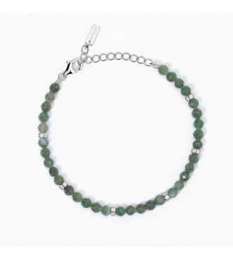 Pulsera de plata 925 con jade verde facetado 4 mm e inserciones con circonitas blancas 1,
5 mm, longitud ajustable de 16 a 19 cm