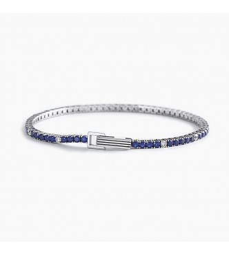 Pulsera tenis de plata 925, acabado rodio, circonitas azules y blancas 2,
50 mm, cierre tipo pinza con resorte, longitud 20 cm