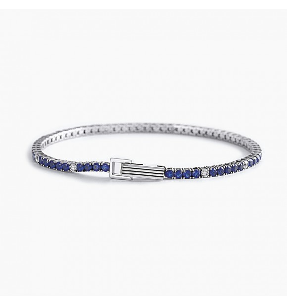 Pulsera tenis de plata 925, acabado rodio, circonitas azules y blancas 2,
50 mm, cierre tipo pinza con resorte, longitud 20 cm