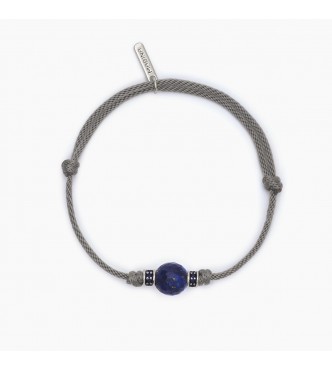 Pulsera de plata 925 rodiada con cordón gris, piedra de lapislázuli 11-12 mm e inserciones con circonitas azules 1,
2 mm, longitud ajustable de 18 a 21 cm