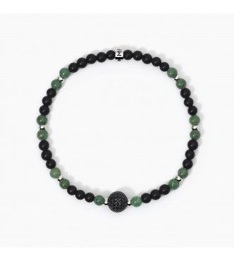 Pulsera de plata 925 rodiada con ágata negra y jade verde 4 mm y bola con circonitas negras 1,
25 mm, longitud 19 cm.