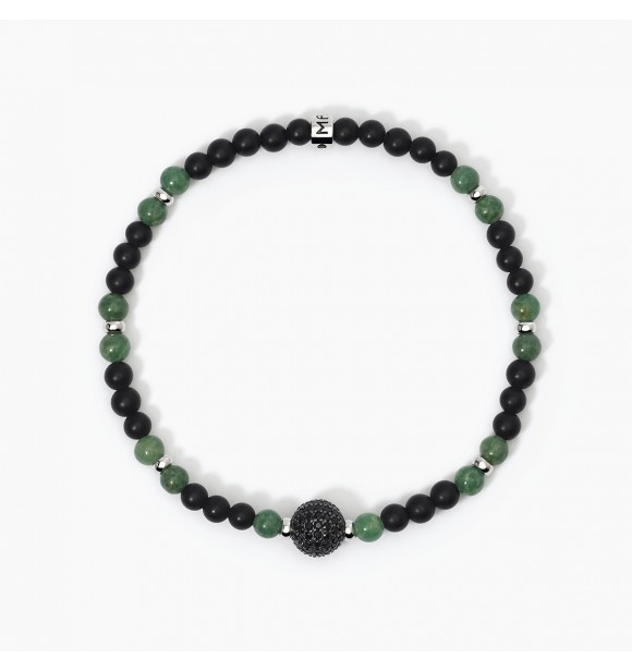 Pulsera de plata 925 rodiada con ágata negra y jade verde 4 mm y bola con circonitas negras 1,
25 mm, longitud 19 cm.