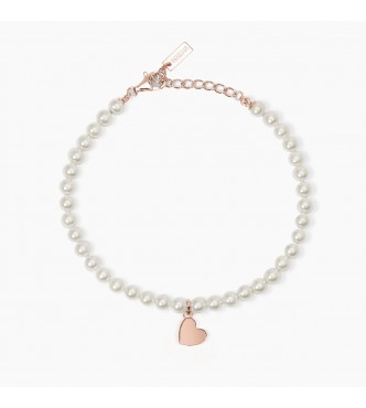 Pulsera de plata rosada 925 con perla de concha 4 mm,
 colgante de corazón, longitud ajustable de 16 a 19 cm