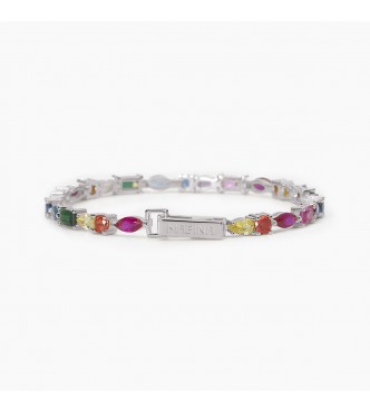 Pulsera de plata 925 rodiada con circonitas multicolores,
 talla M, longitud 18 cm