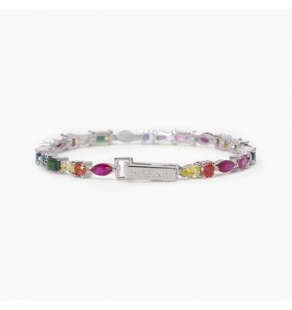 Pulsera de plata 925 rodiada con circonitas multicolores,
 talla M, longitud 18 cm