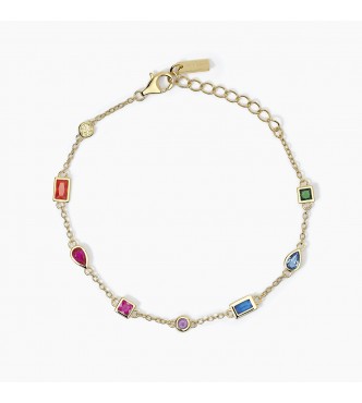 Pulsera de plata dorada 925 con circonitas multicolores,
 largo ajustable de 16 a 19 cm