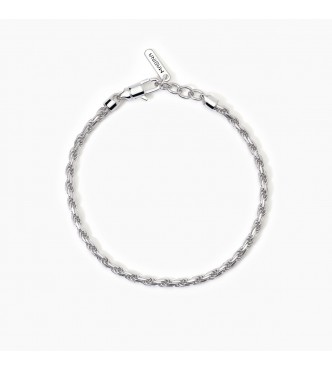 Pulsera de plata 925 rodiada con cadena de cuerda de 3 mm,
 longitud ajustable de 19 a 21 cm