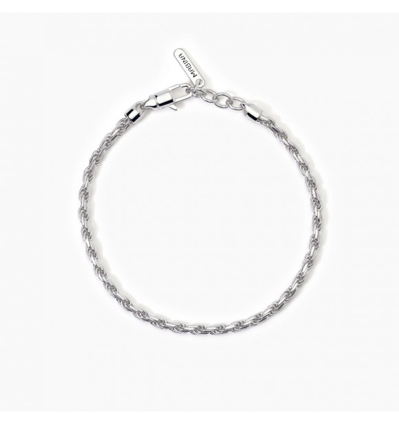 Pulsera de plata 925 rodiada con cadena de cuerda de 3 mm,
 longitud ajustable de 19 a 21 cm