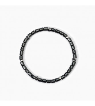 Pulsera elástica de plata 925 rodiada con cilindros de hematita de 5x4 mm y circonitas negras 1,
5 mm, longitud 19 cm