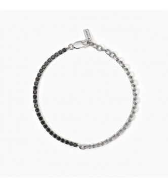 Pulsera de plata 925 rodiada con cadena forzatina y tenis de circonitas negras 2,
5 mm, longitud ajustable de 18 a 20 cm