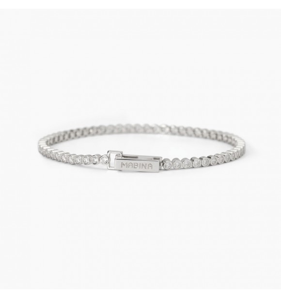 Pulsera Tennis de plata 925 rodiada con circonitas blancas 2 mm,
 longitud 17 cm