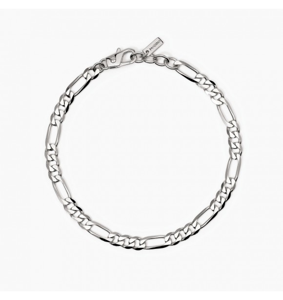 Pulsera de plata 925 rodiada con cadena Figaro de 5 mm,
 longitud ajustable de 19 a 20,5 cm