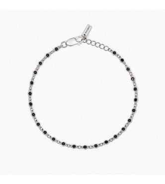 Pulsera de plata 925 rodiada con circonitas negras 2 mm,
 longitud ajustable de 18,5 a 20,5 cm