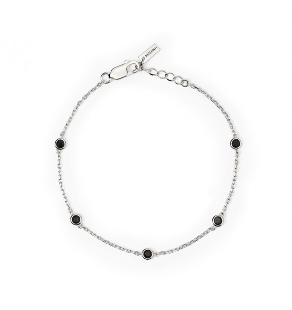 Pulsera de plata 925 rodiada con cadena forzatina de 3 mm y circonitas negras 3 mm,
 longitud ajustable de 18,5 a 20,5 cm