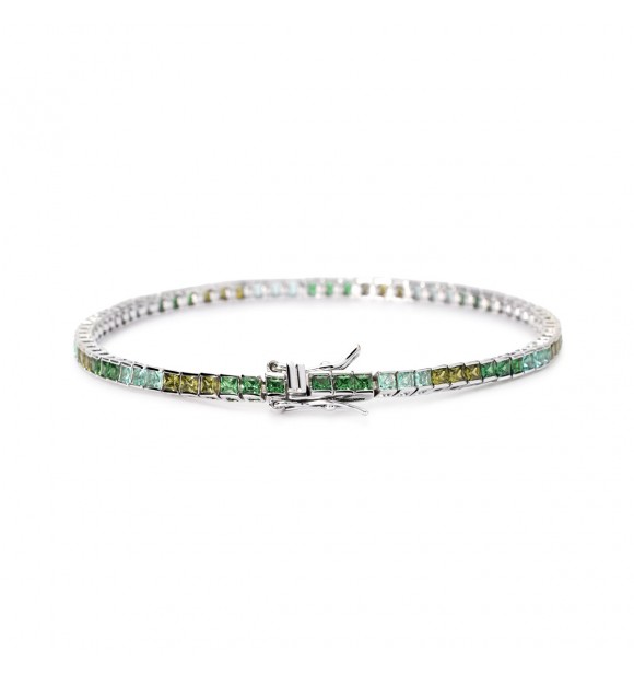 Pulsera Tennis de plata 925 rodiada con circonitas multicolores talla princesa 2x2 mm,
 longitud 18 cm