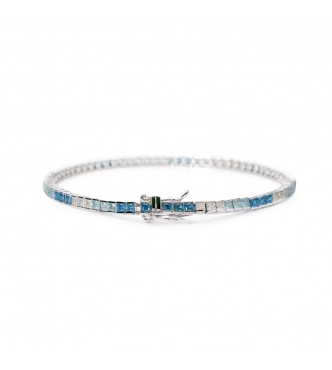 Pulsera Tennis de plata 925 rodiada con circonitas multicolores talla princesa 2x2 mm,
 longitud 16 cm