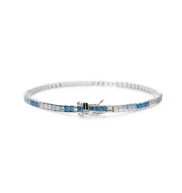 Pulsera Tennis de plata 925 rodiada con circonitas multicolores talla princesa 2x2 mm,
 longitud 16 cm