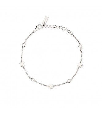 Pulsera de plata 925 rodiada con cadena forzatina de 1,
5 mm, elementos de trébol de cuatro hojas de 5,5x5,5 mm y circonitas de 2,5 mm, longitud ajustable de 16 a 19 cm