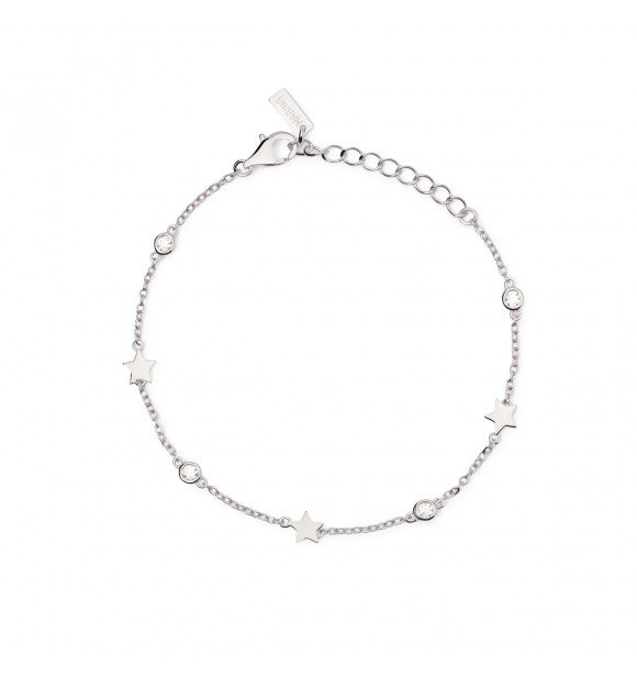 Pulsera de plata 925 rodiada con cadena forzatina de 1,
5 mm, elementos de estrella de 5,5x6 mm y circonitas de 2,5 mm, longitud ajustable de 16 a 19 cm