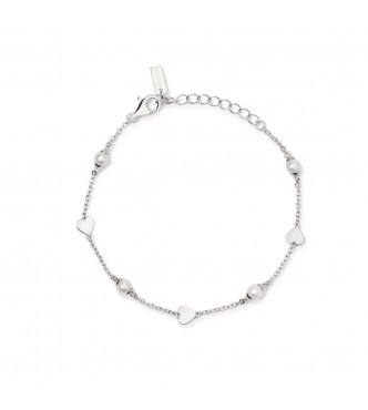 Pulsera de plata 925 rodiada con cadena forzatina de 1,
5 mm, elementos de corazón de 5x5,5 mm y perlas de concha de 4 mm, longitud ajustable de 16 a 19 cm